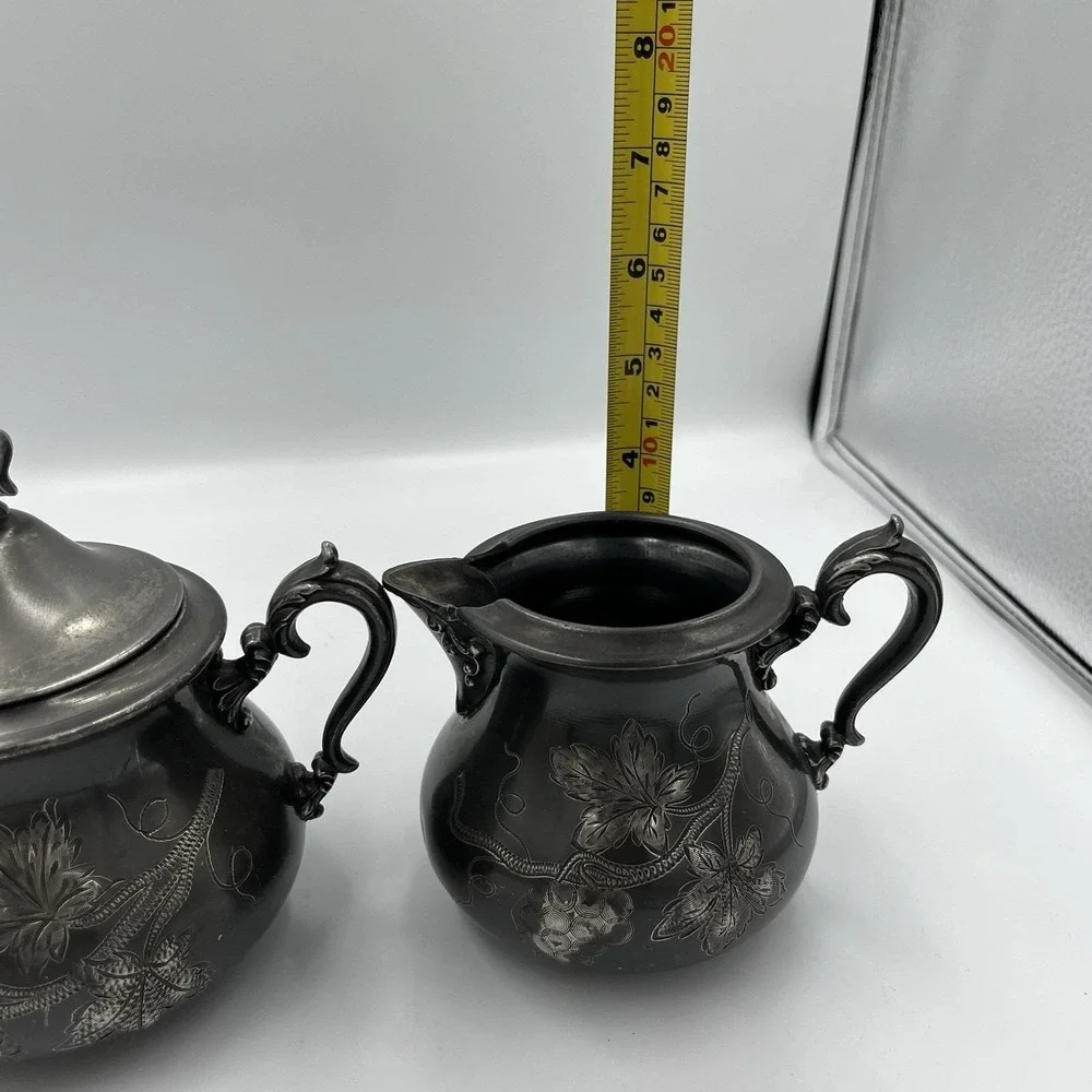 Vintage Homan Company Silver-plated Creamer and Covered Sugar Bowl Set High Tea